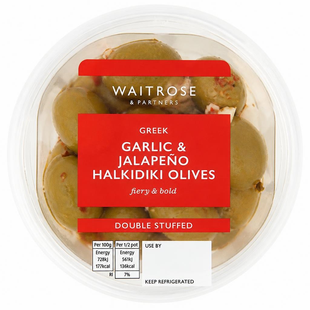 Waitrose Garlic & Jalapeño Greek Halkidiki Olives