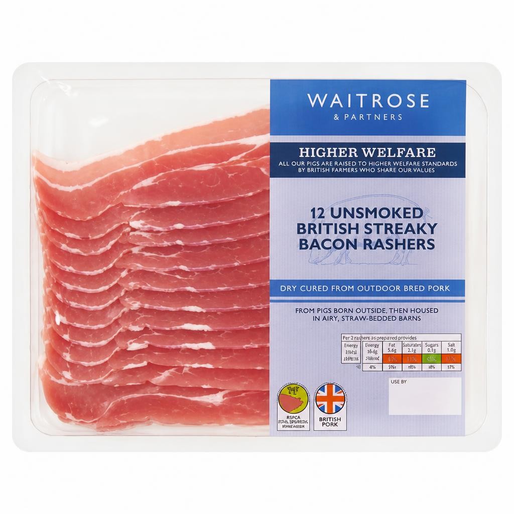 Waitrose 12 Unsmoked Dry Cured Streaky Bacon Rashers