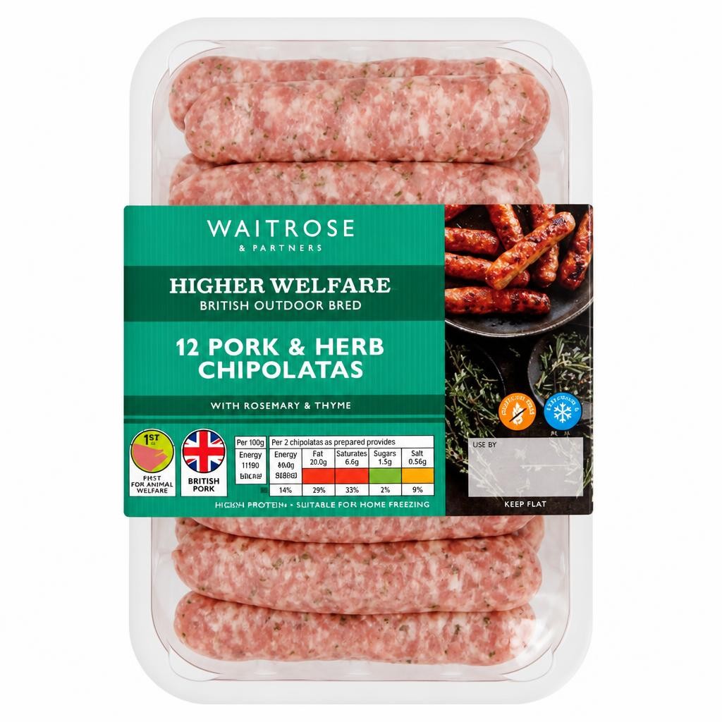 Waitrose 12 British Pork & Herb Chipolatas