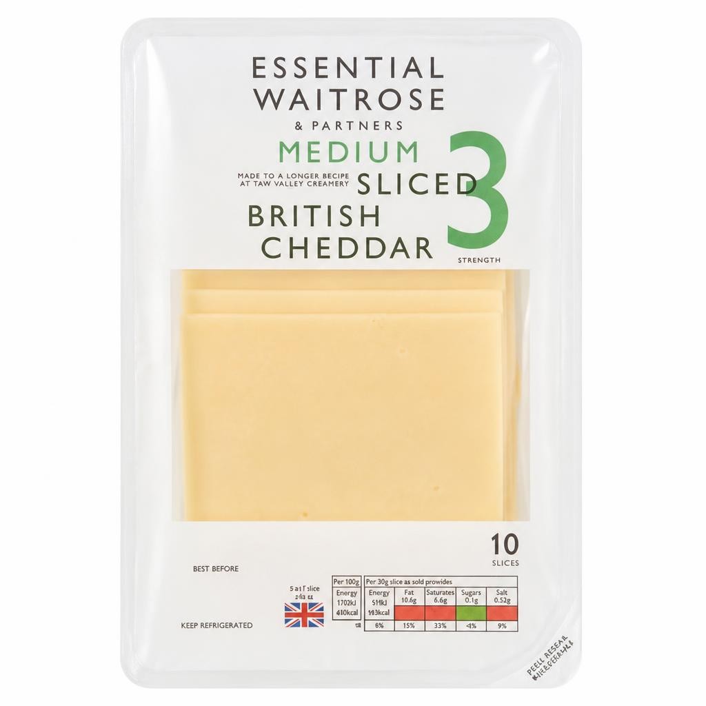 Essential Medium Sliced Cheddar Cheese Strength 3