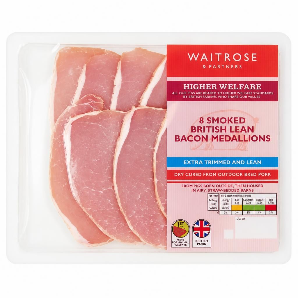 Waitrose 8 Smoked Dry Cured Extra Lean Bacon Medallions