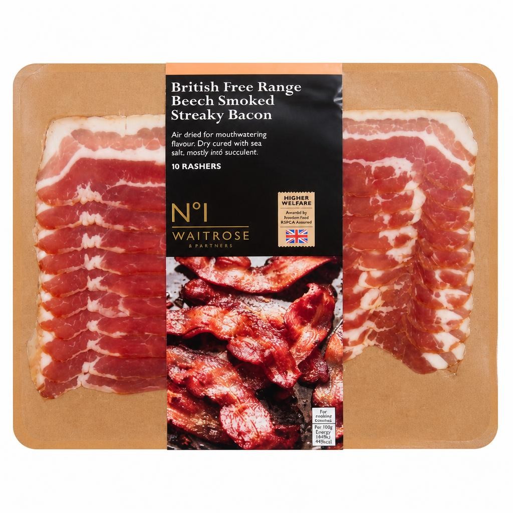 No.1 10 Free Range Beech Smoked Dry Cured Streaky Bacon Rashers