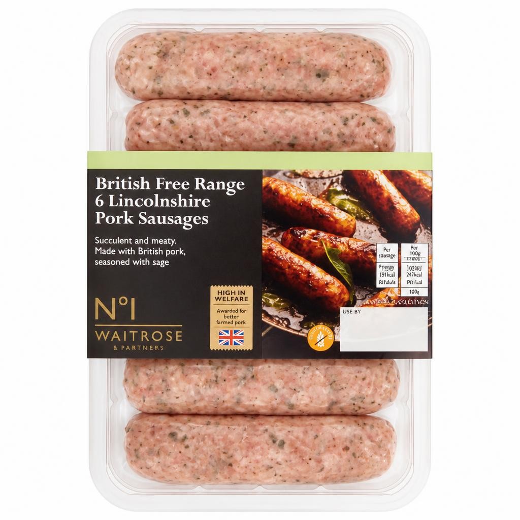 No.1 Free Range 6 Lincolnshire Pork Sausages