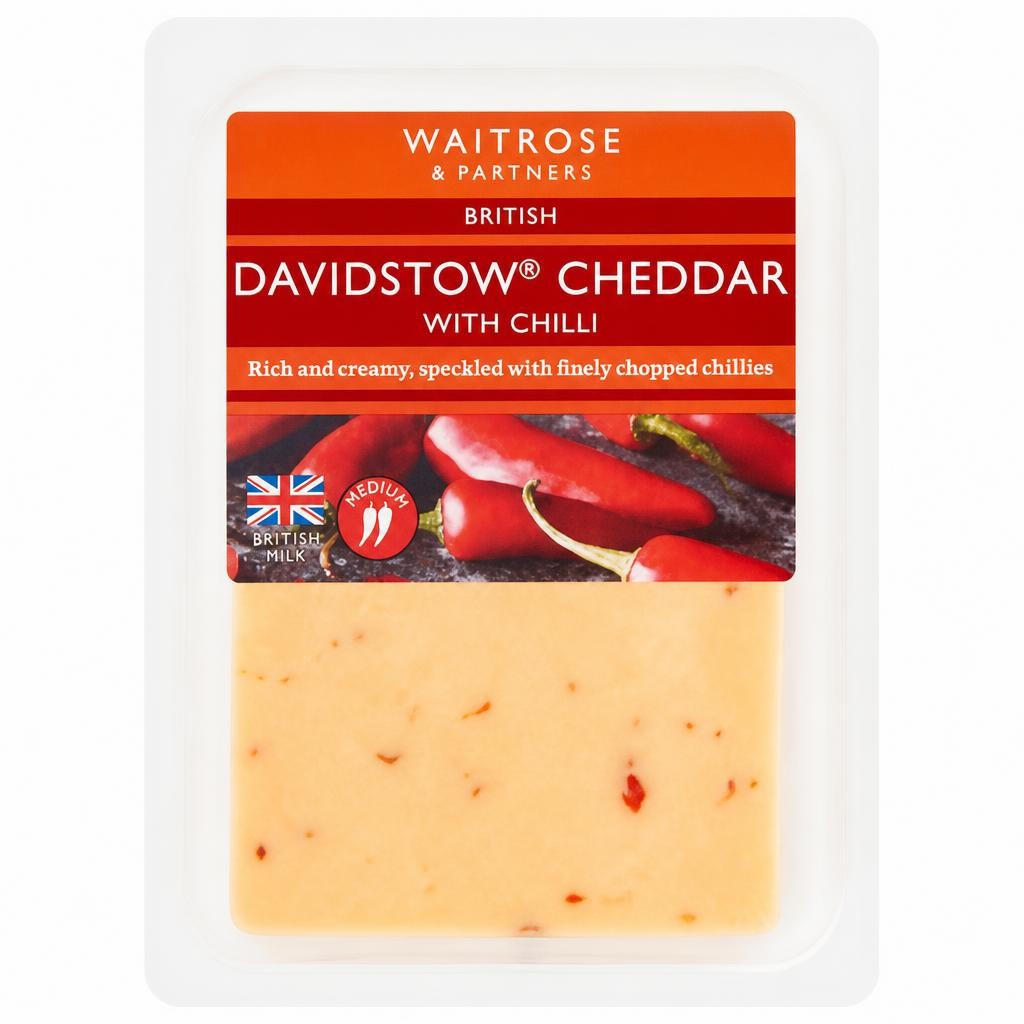 Waitrose Davidstow Cornish Medium Cheddar Cheese with Chilli Strength 4