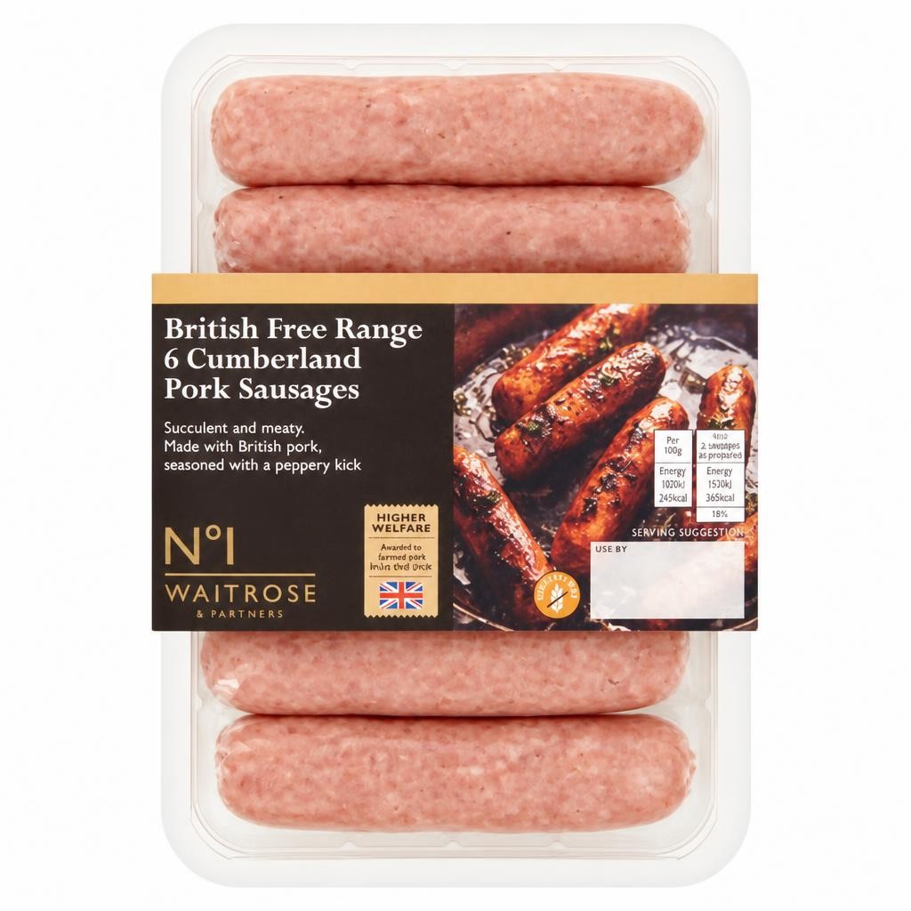 No.1 Free Range 6 Cumberland Pork Sausages