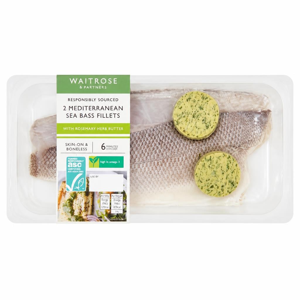 Waitrose 2 Sea Bass Fillets, Pesto Butter