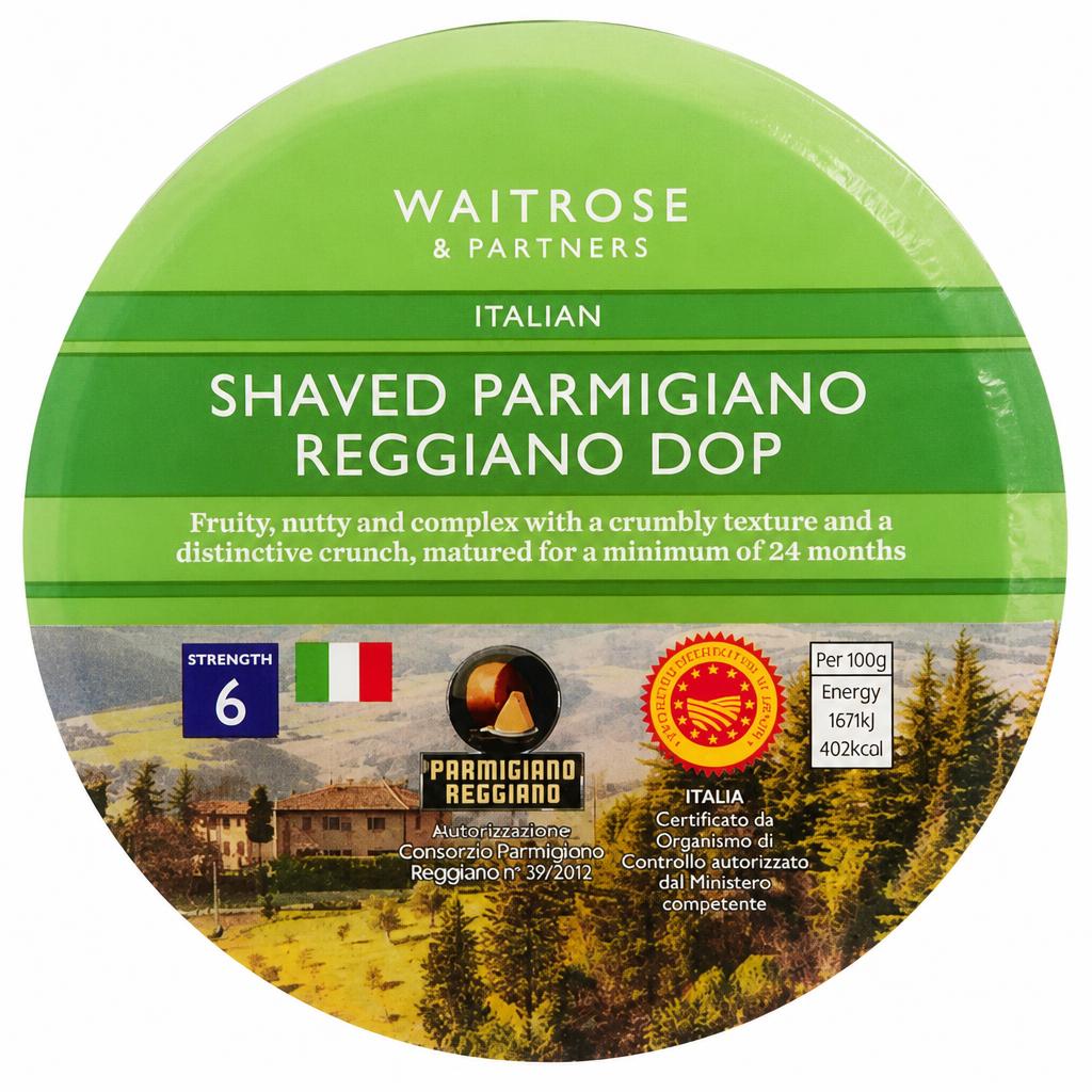 Waitrose Parmigiano Reggiano DOP Shaved Parmesan Cheese Strength 6
