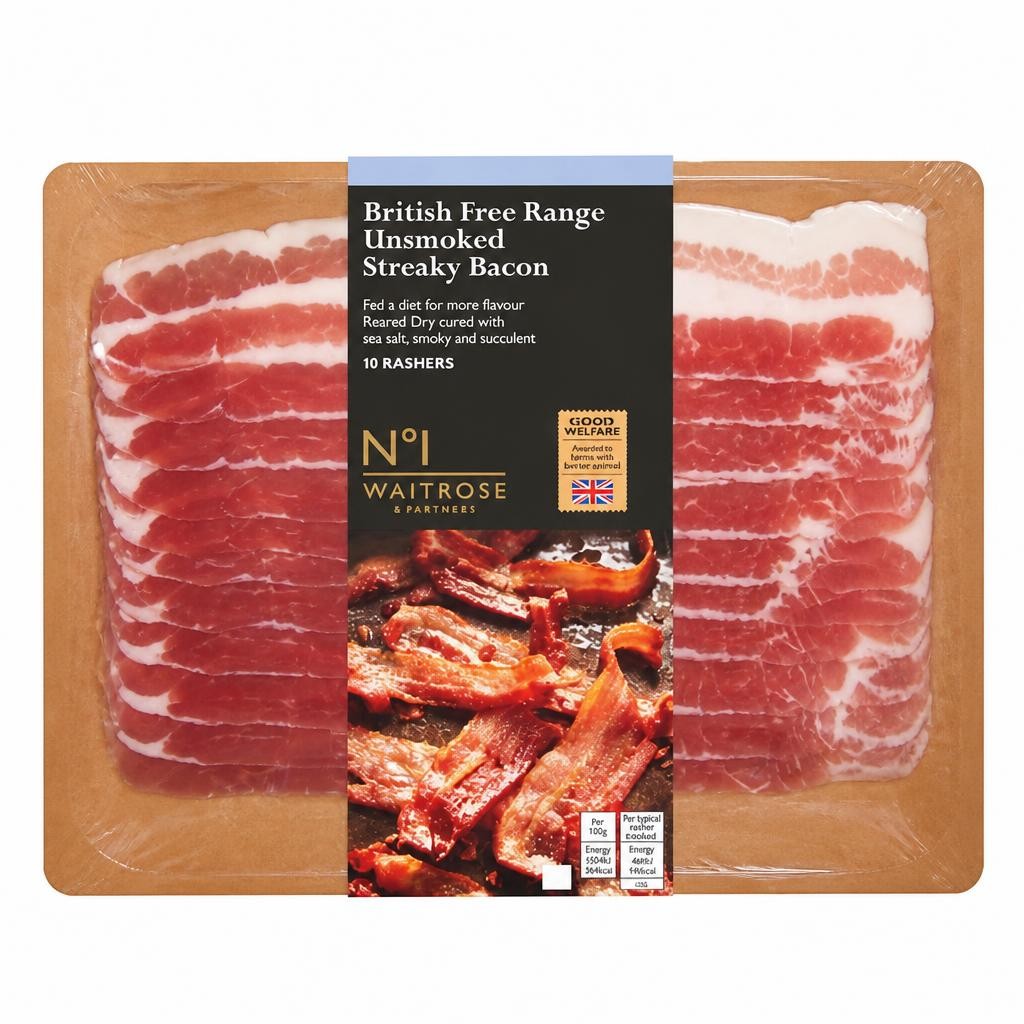 No.1 10 Free Range Unsmoked Dry Cured Streaky Bacon Rashers