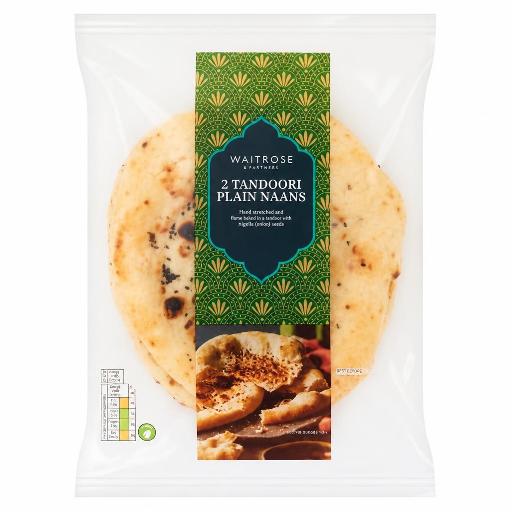Waitrose 2 Tandoori Plain Naans 2x130g