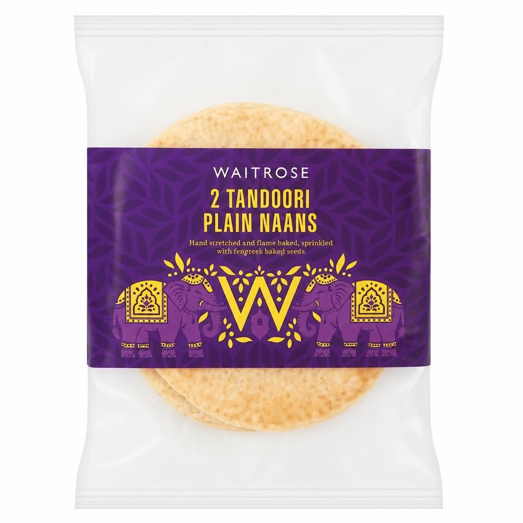 Waitrose 2 Tandoori Plain Naans 2x130g