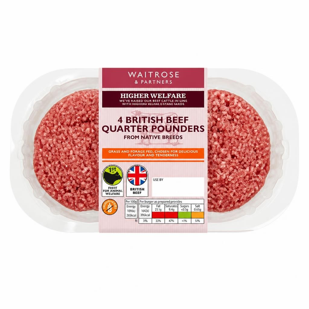 Waitrose 4 British Native Breed Beef Quarterpounders