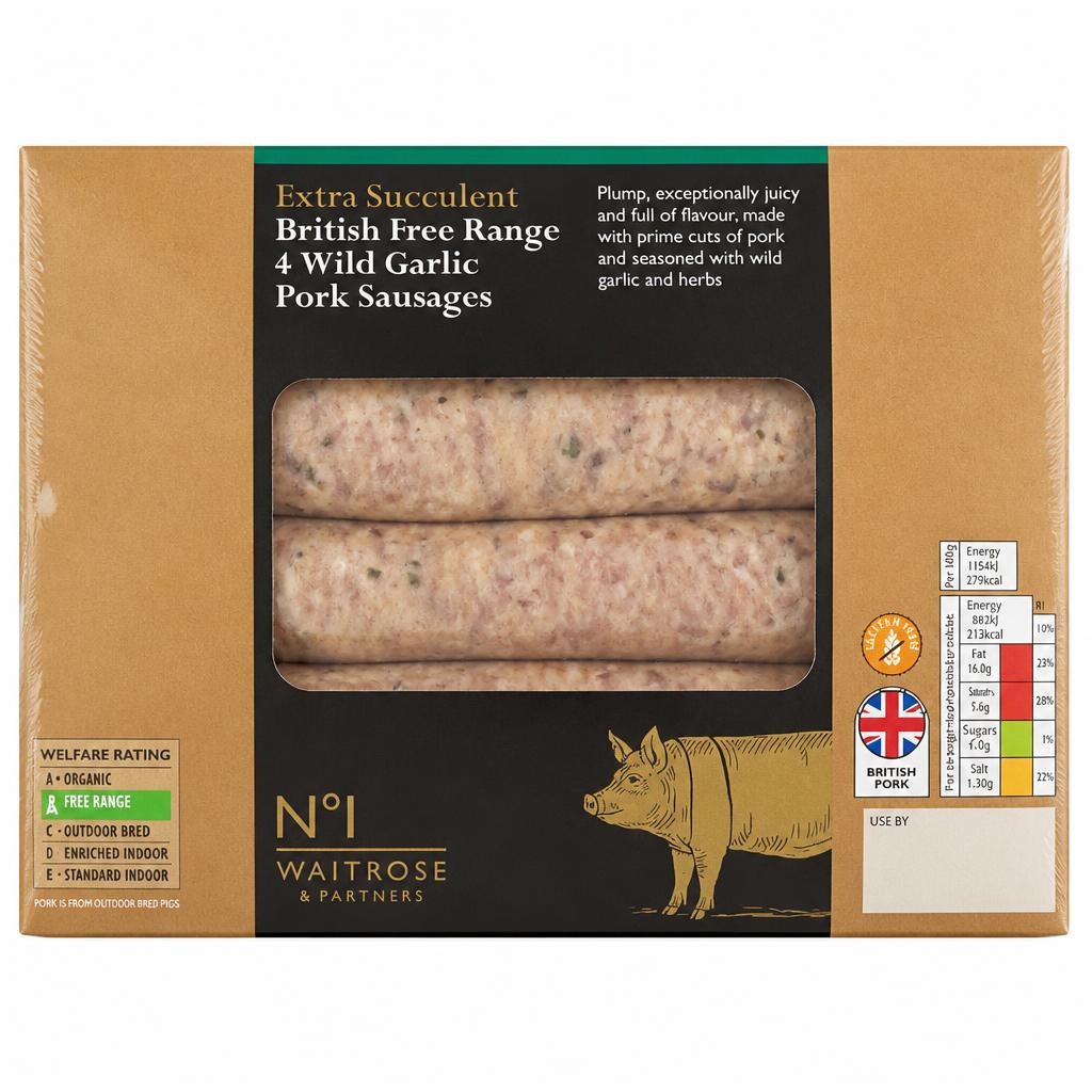 No.1 British Free Range 4 Wild Garlic Pork Sausages