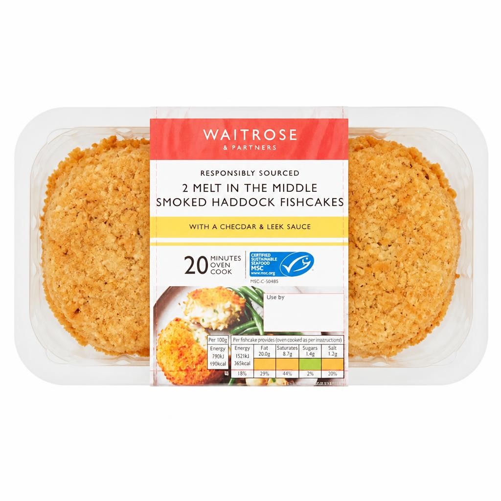 Waitrose Smoked Haddock Fishcakes Cheddar & Leek Sauce