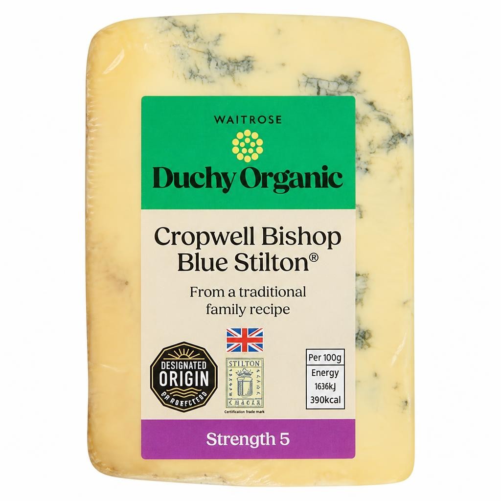 Duchy Organic Cropwell Bishop PDO Blue Stilton Cheese Strength 5