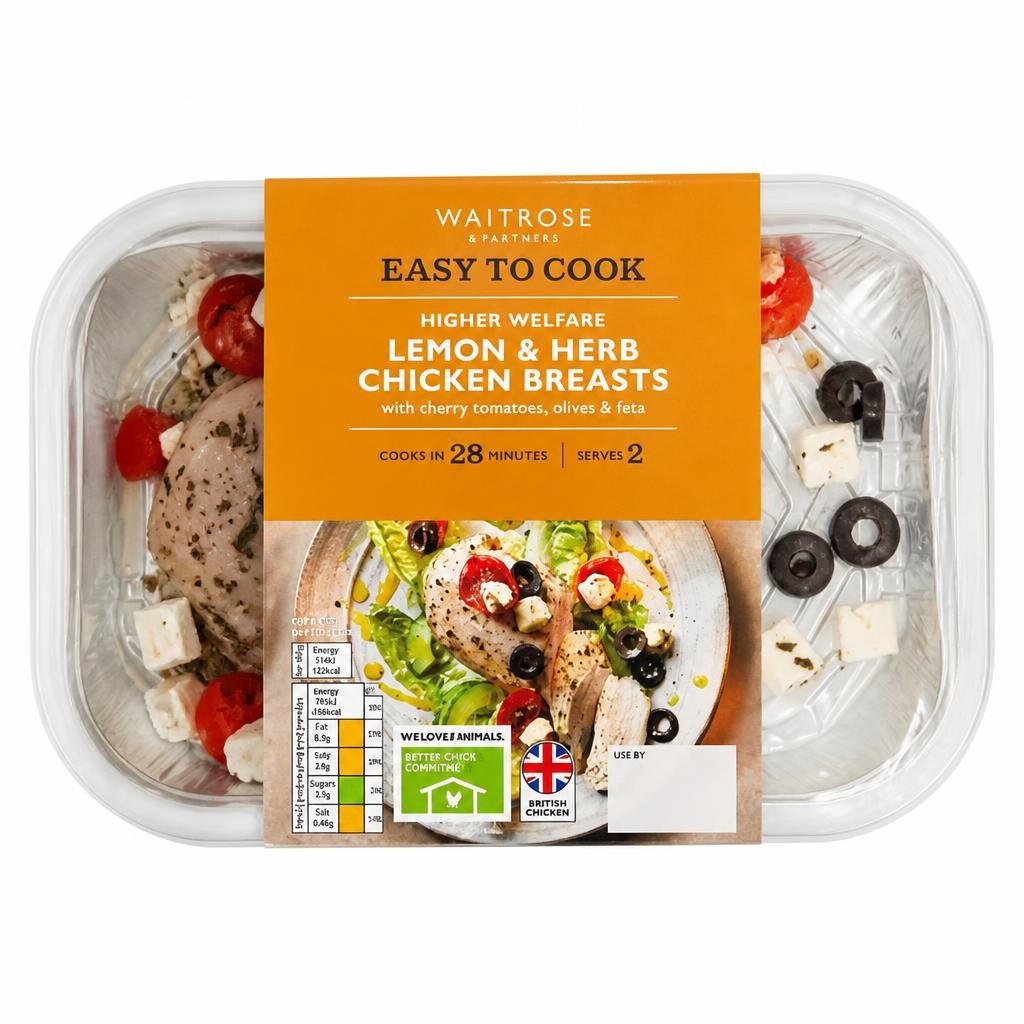 Easy to Cook Lemon & Herb Chicken Breasts with Cherry Tomatoes, Olives & Feta