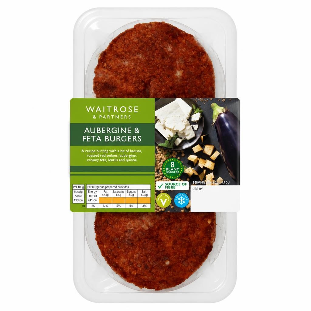 Waitrose Vegetarian Aubergine & Feta Burgers