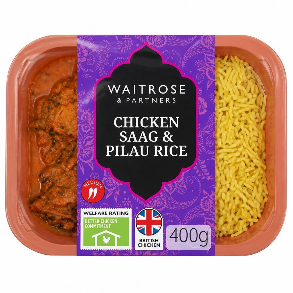 Waitrose Chicken Saag Masala Curry with Pilau Rice for 1