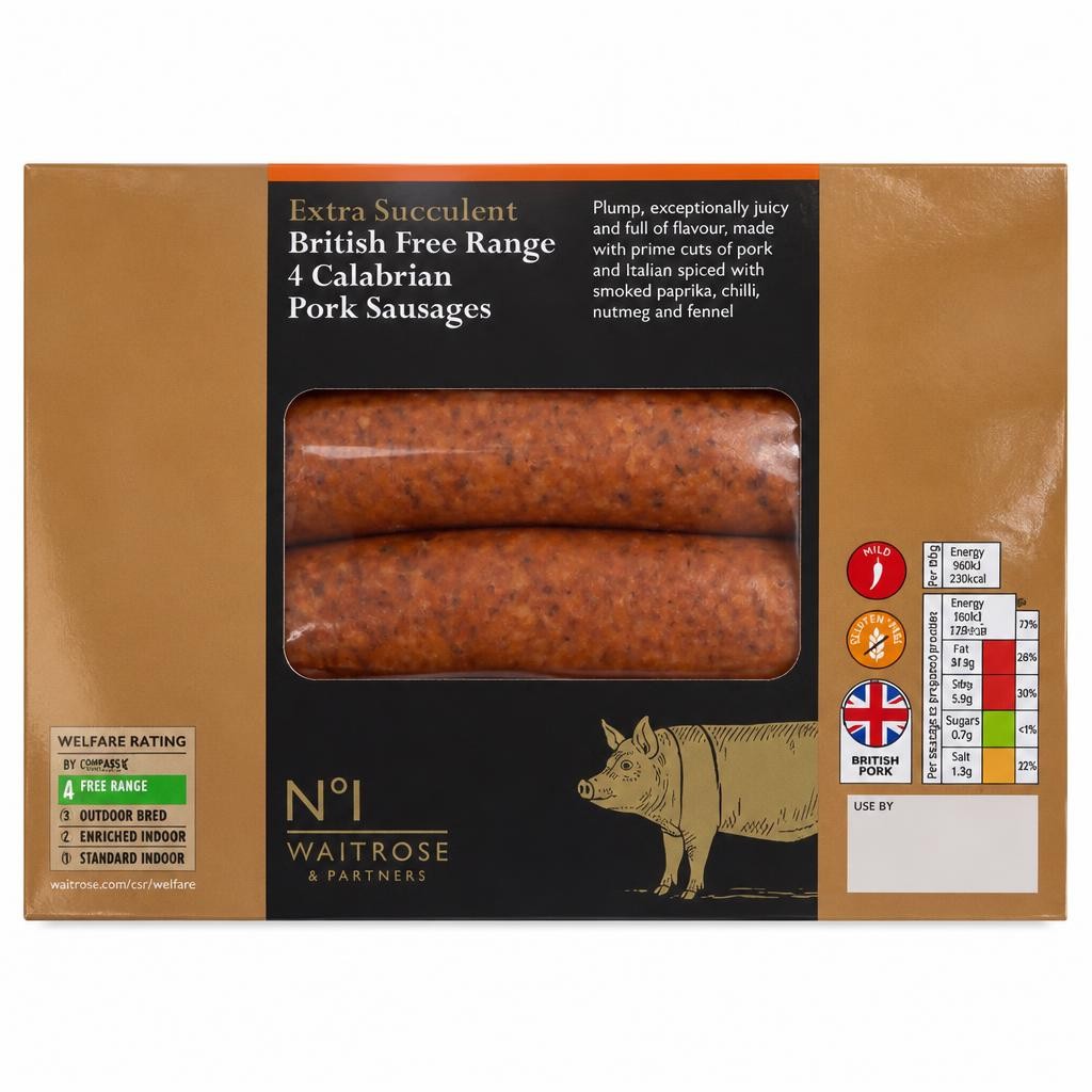 No.1 British Free Range 4 Calabrian Pork Sausages