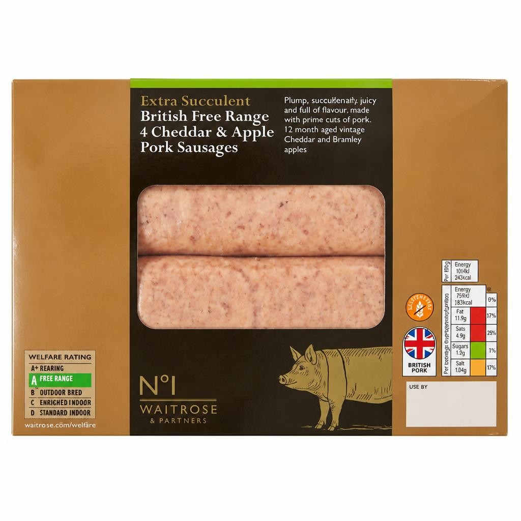 No.1 British Free Range 4 Cheddar & Apple Sausages