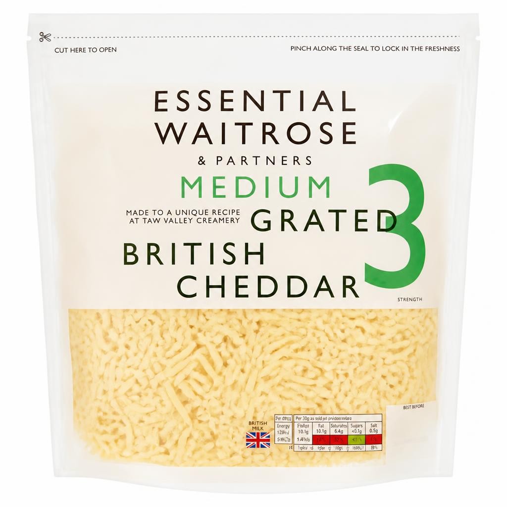 Essential Medium Grated Cheddar Cheese Strength 3 Large