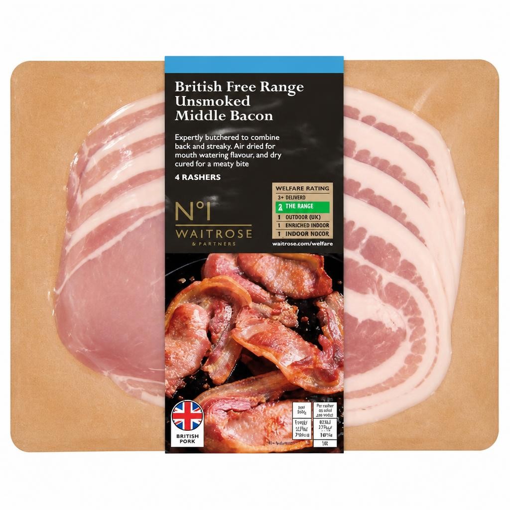 No.1 British Free Range Unsmoked Middle Bacon