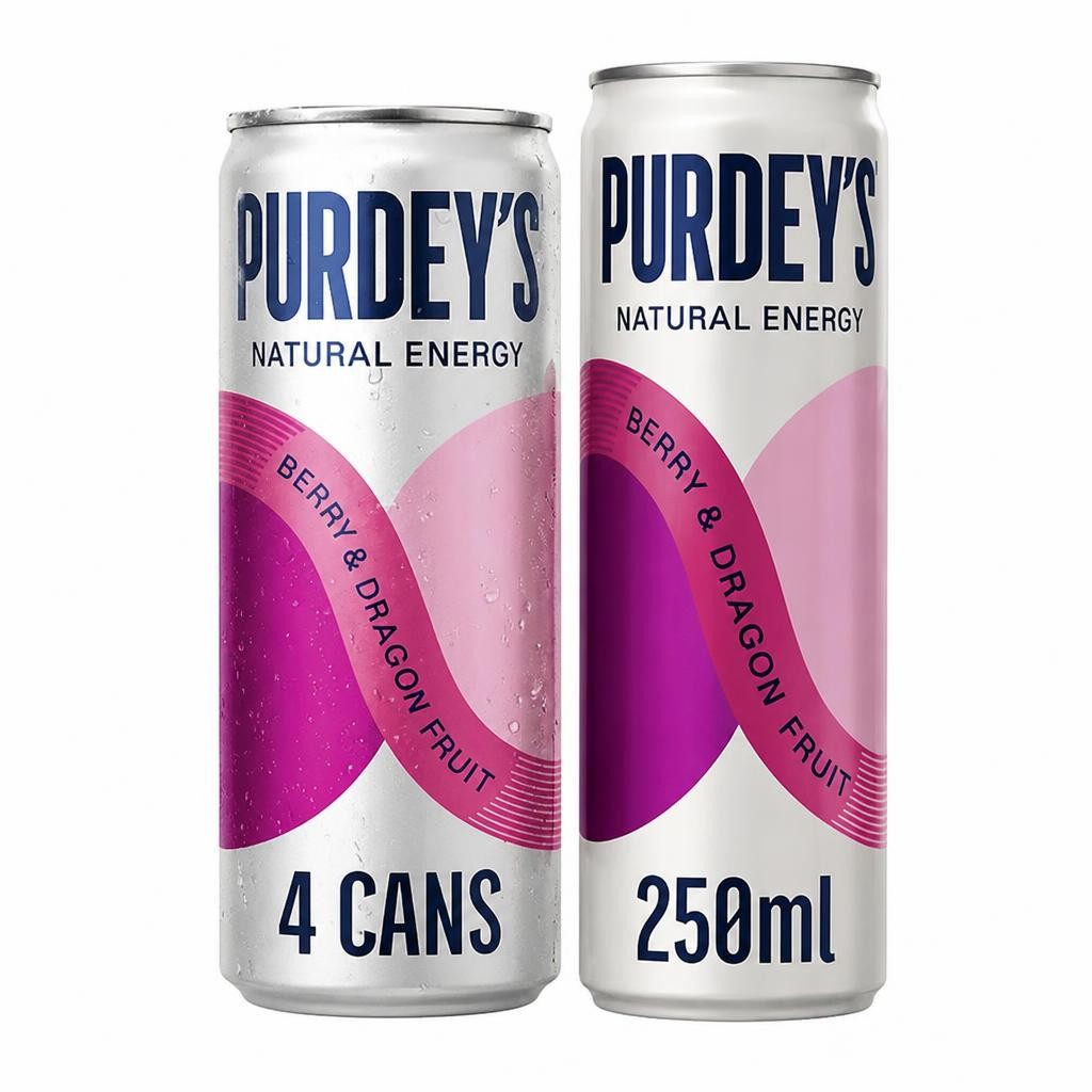 Purdey's Natural Energy Berry & Dragon Fruit 250ml Can (Pack of 4)