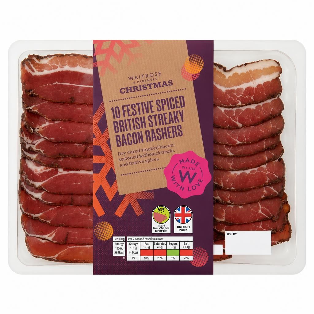 Waitrose Christmas 10 Festive Spiced Streaky Bacon Rashers