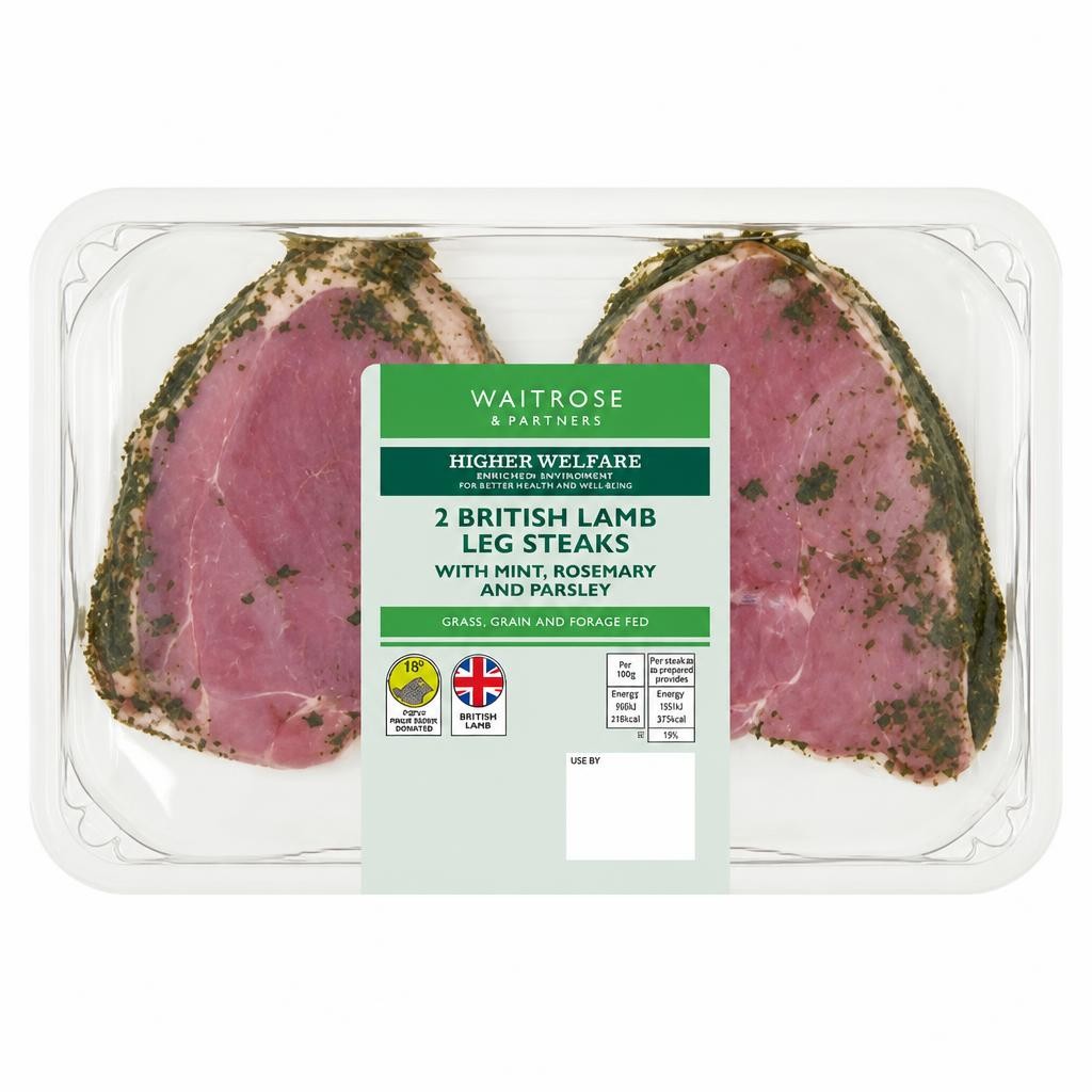Waitrose 2 British Lamb Leg Steaks with Herbs & Garlic