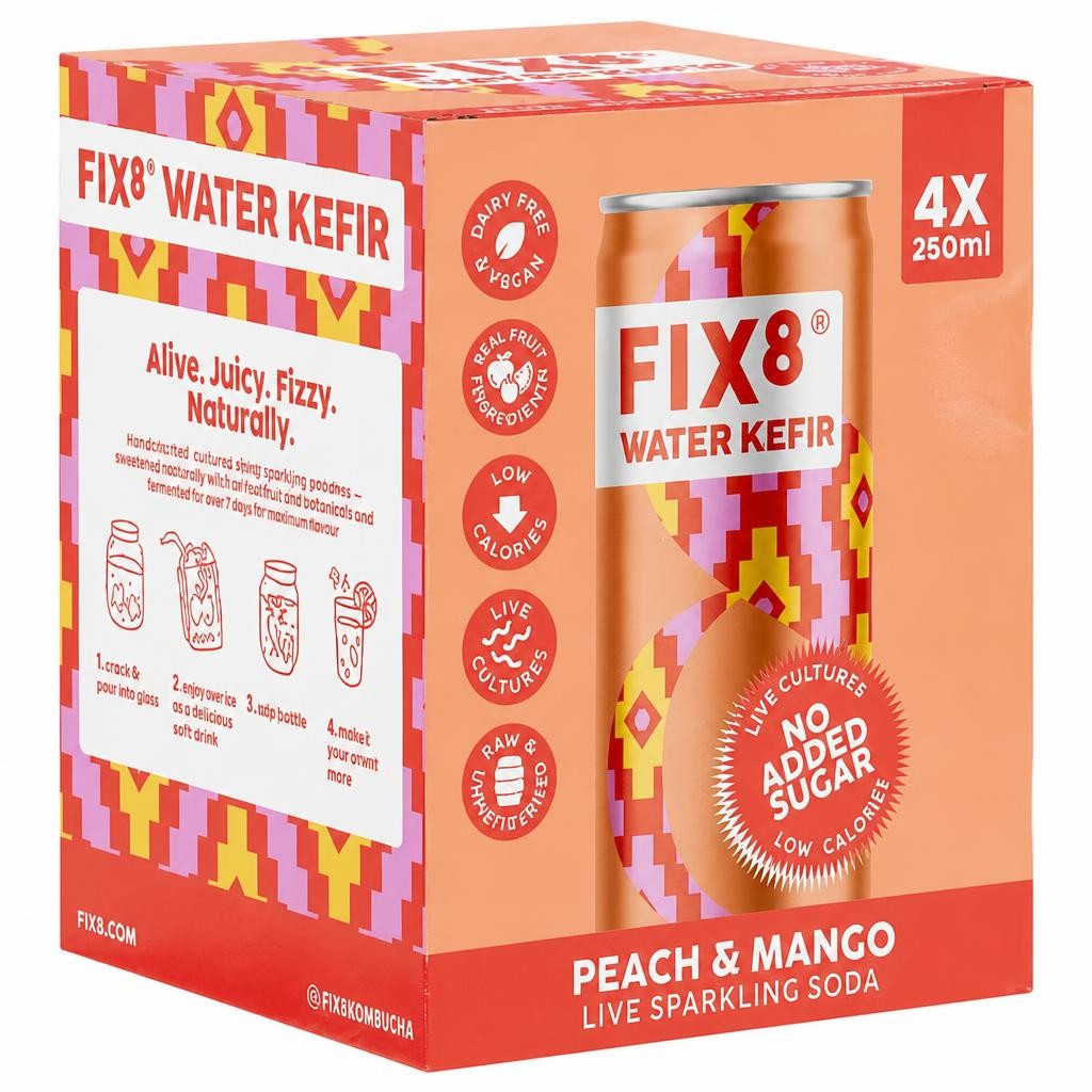FIX8 Water Kefir Peach & Mango Multipack 4x250ml
