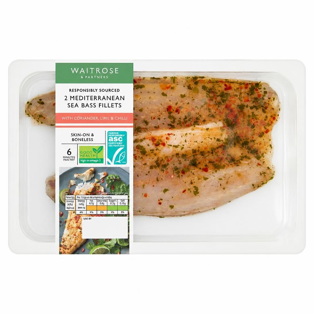 Waitrose 2 Mediterranean Caught Sea Bass Fillets with Coriander, Lime & Chilli
