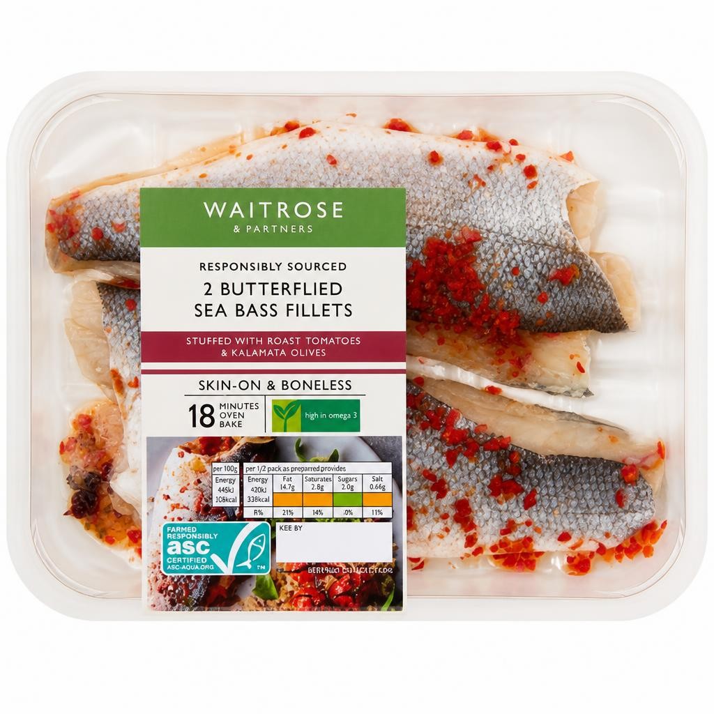 Waitrose 2 Sea Bass Fillets, Tomatoes and Olives