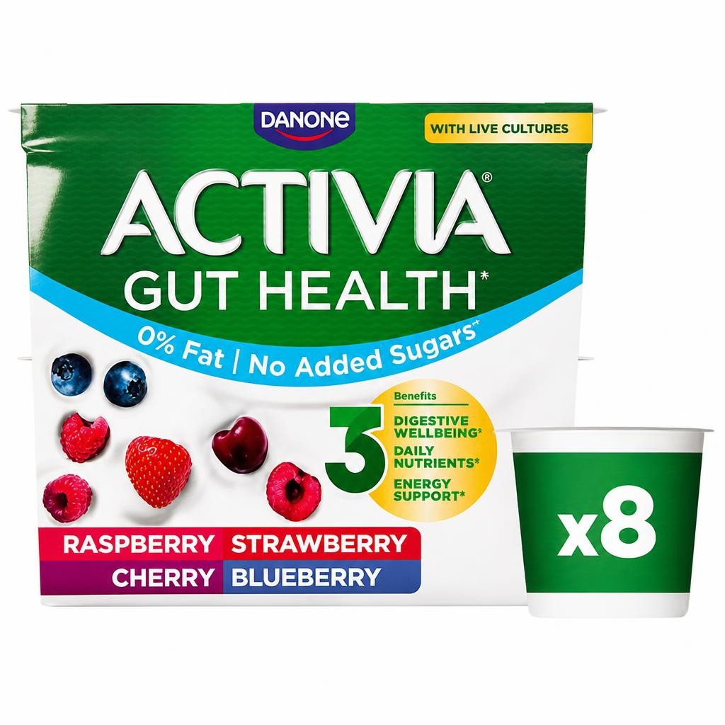 Activia Strawberry, Raspberry, Cherry & Blueberry No Added Sugar Gut Health Yogurt Multipack