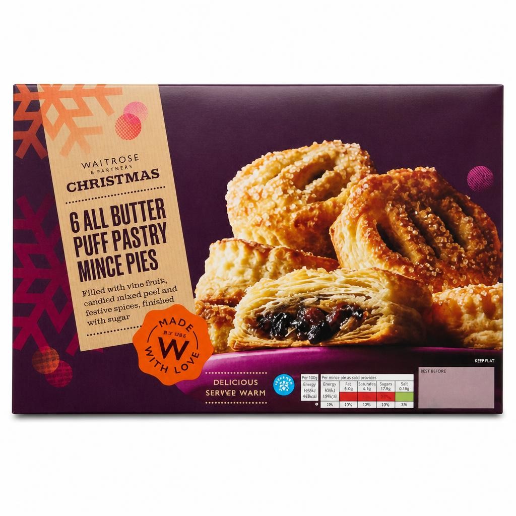 Waitrose Christmas 6 All Butter Puff Pastry Mince Pies