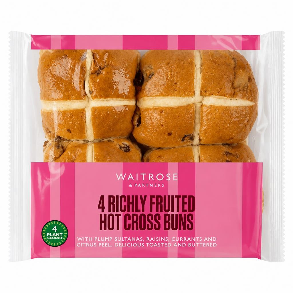Waitrose Easter 4 Richly Fruited Hot Cross Buns