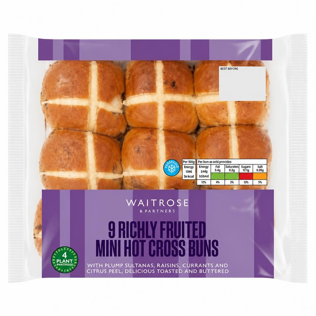 Waitrose Easter 9 Richly Fruited Mini Hot Cross Buns
