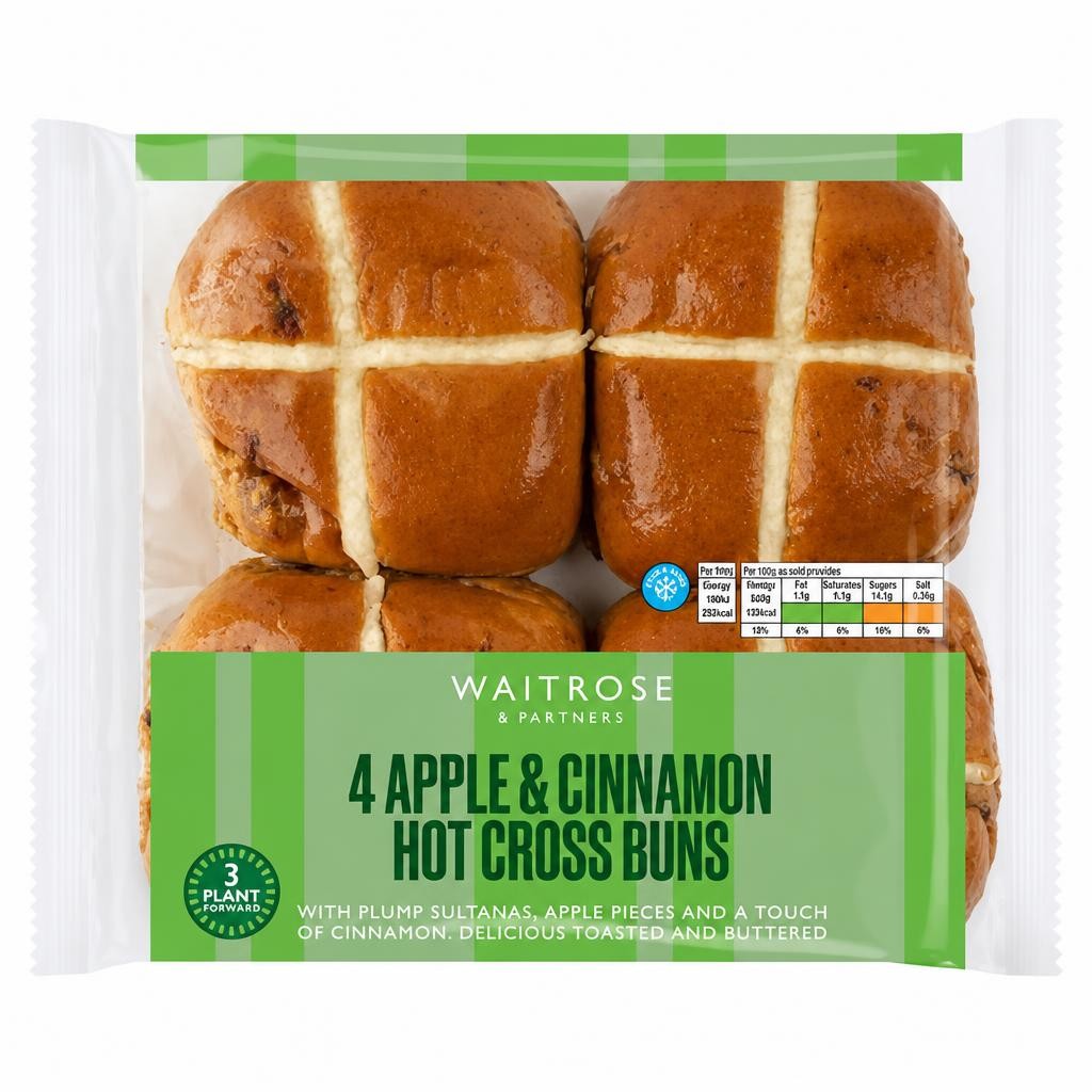 Waitrose Easter 4 Apple and Cinnamon Hot Cross Buns
