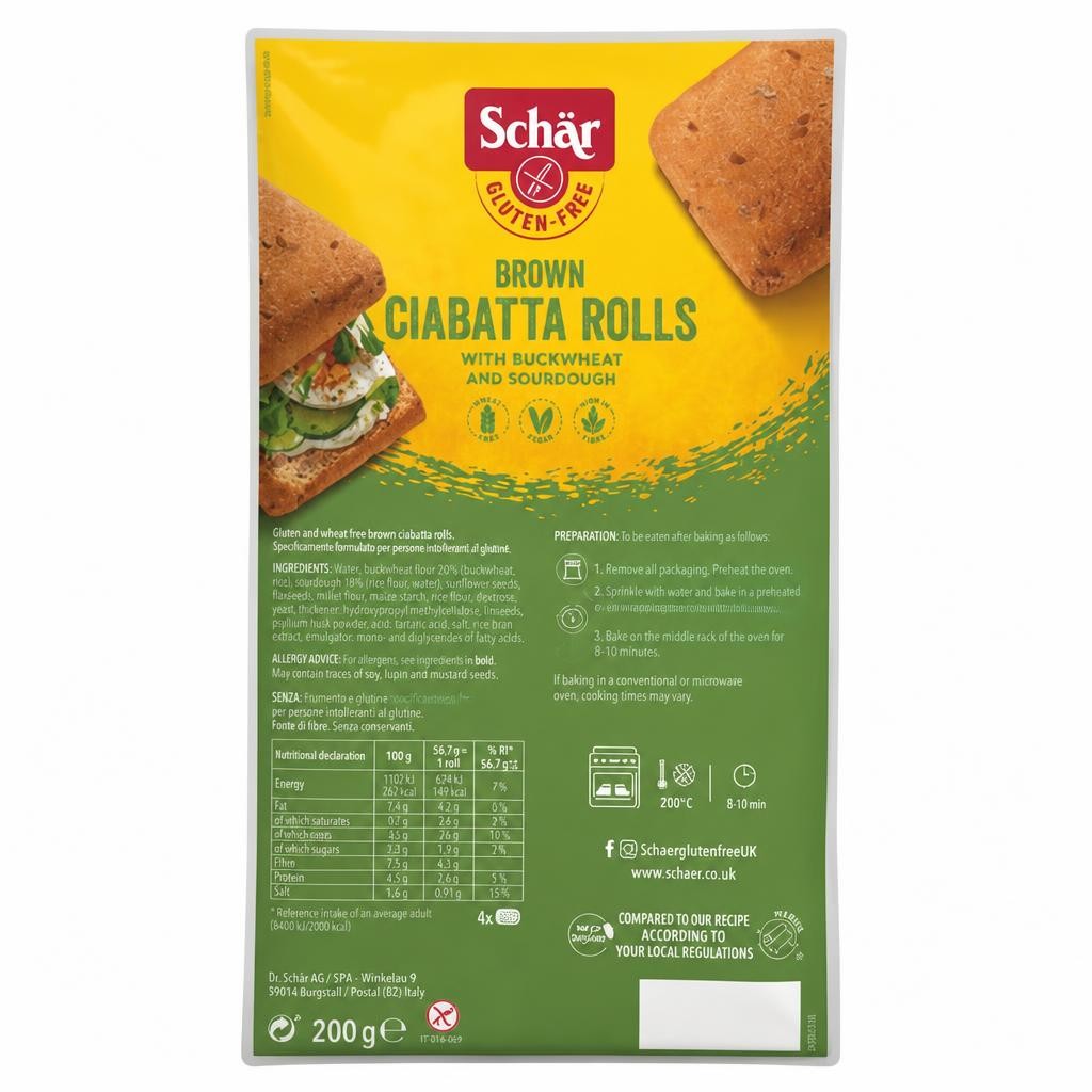 Schär Gluten Free Brown Ciabatta Rolls