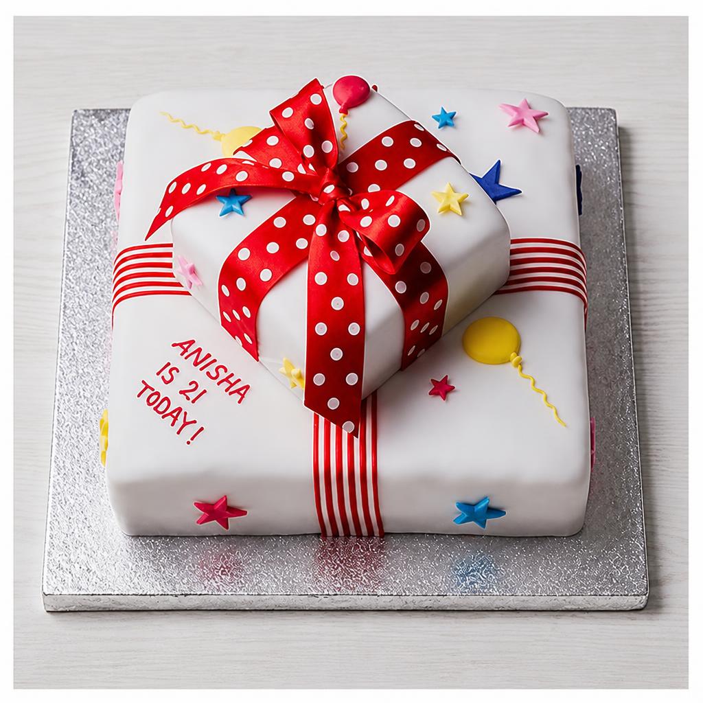 Two Tier Balloon & Stars Parcel Cake