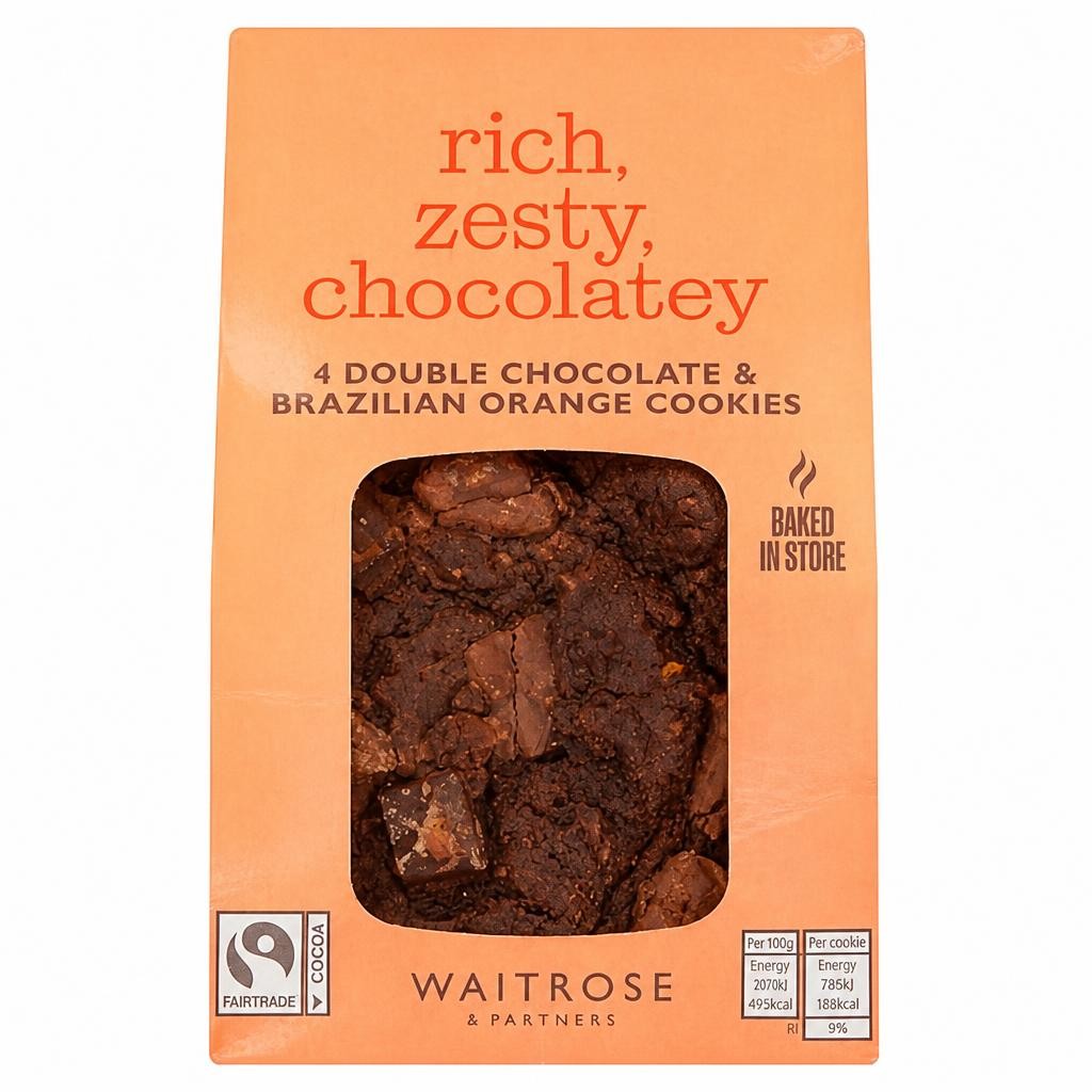 Waitrose 4 Double Chocolate & Brazilian Orange Cookies
