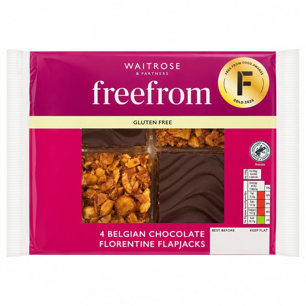 Waitrose Free From 4 Belgian Chocolate Florentine Flapjacks