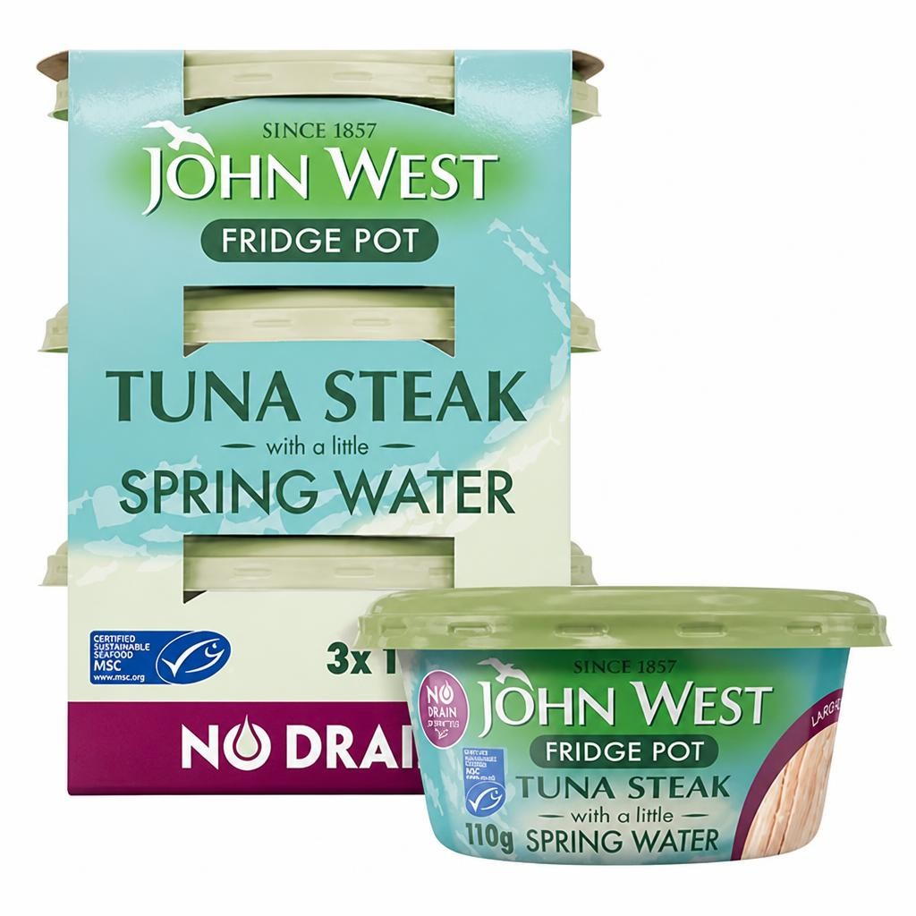 John West No Drain Fridge Pot Tuna Steak with a Little Spring Water MSC 3x110g