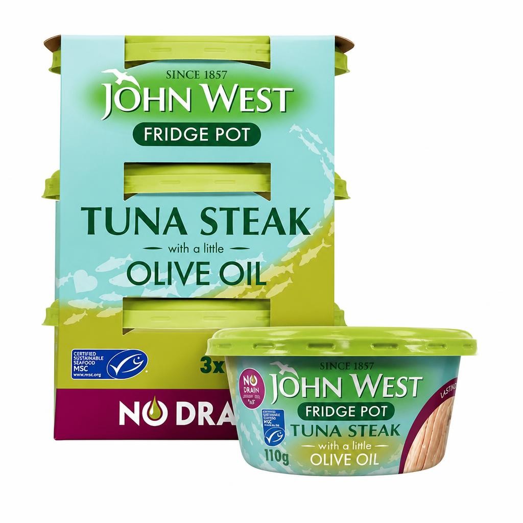 John West No Drain Fridge Pot Tuna Steak with a Little Olive Oil MSC 3x110g