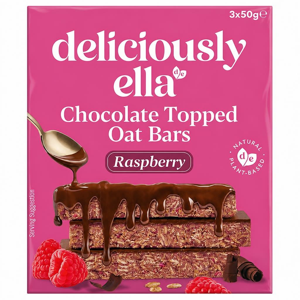 Deliciously Ella Chocolate Topped Raspberry Oat Bars