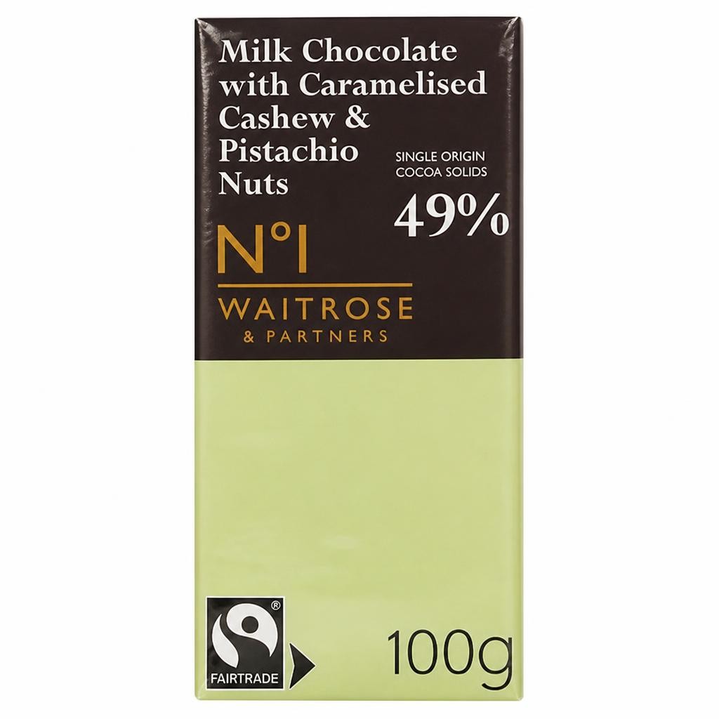 No.1 Fairtrade Milk Chocolate with Hazelnut, Caramelised Cashew & Pistachio Nuts