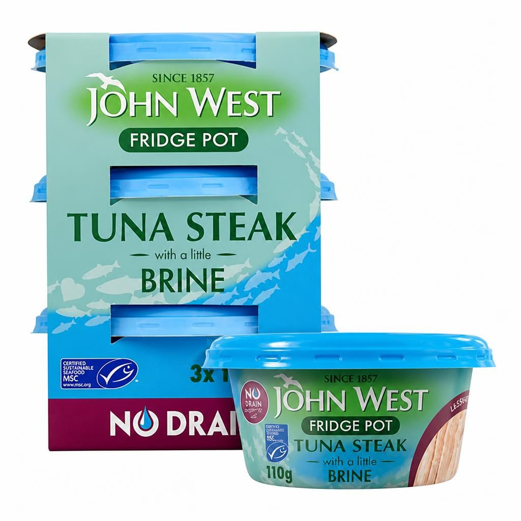 John West No Drain Fridge Pot Tuna Steak with a Little Brine MSC 3x110g