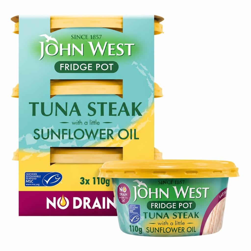 John West No Drain Fridge Pot Tuna Steak with a Little Sunflower Oil MSC 3x110g