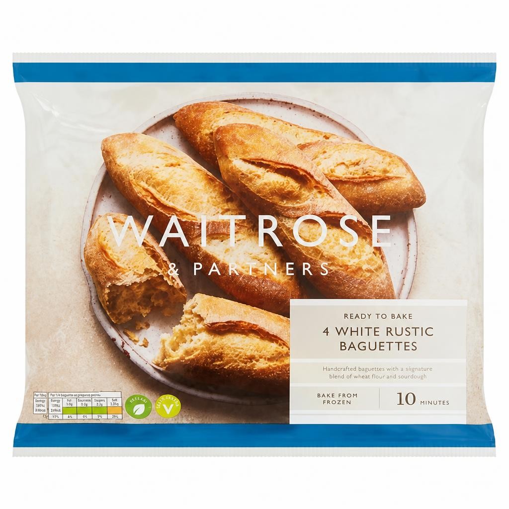 Waitrose 4 Frozen White Rustic Baguettes