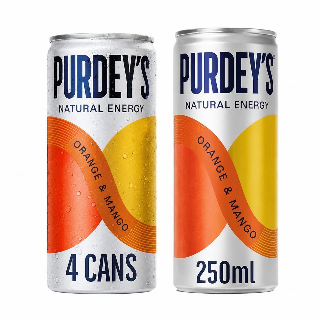 Purdey's Natural Energy Orange & Mango 250ml Can (Pack of 4)