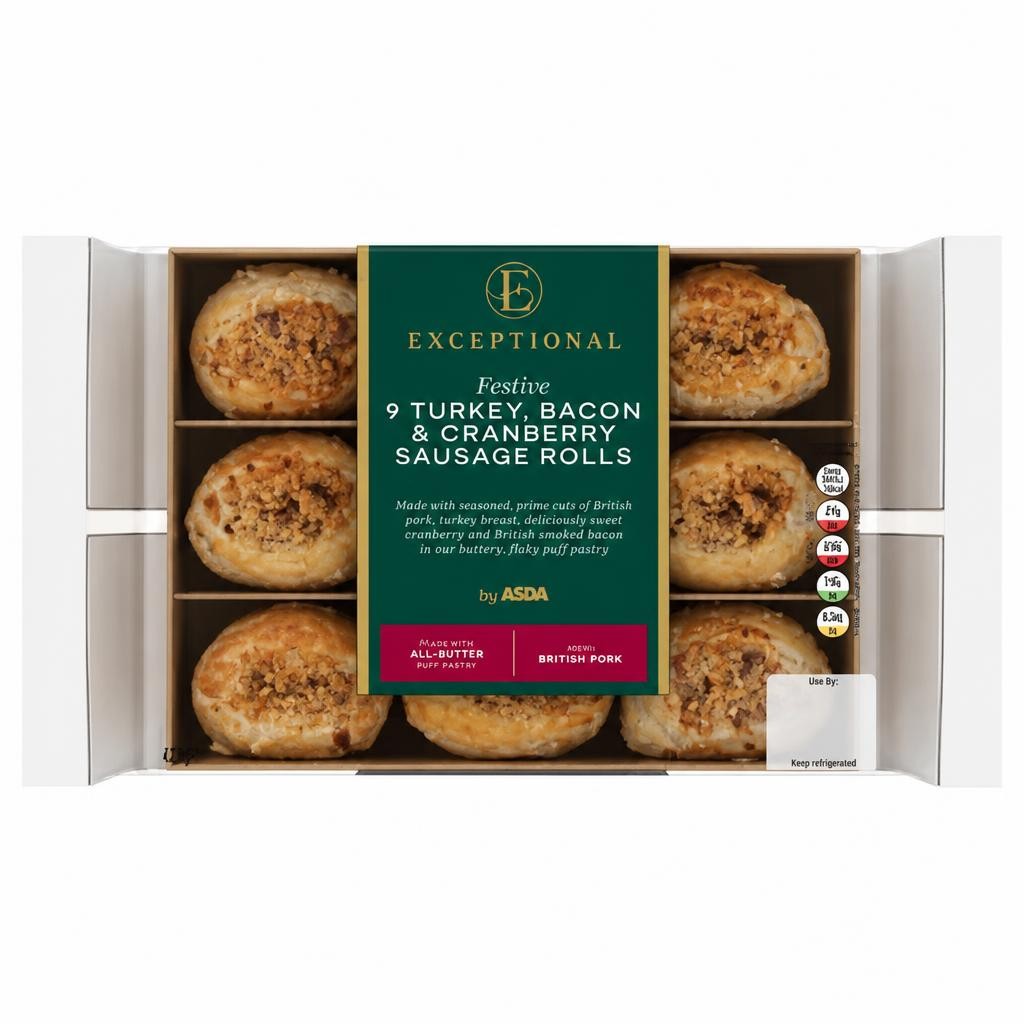 Exceptional by ASDA 9 Festive Turkey, Bacon & Cranberry Sausage Rolls 423g