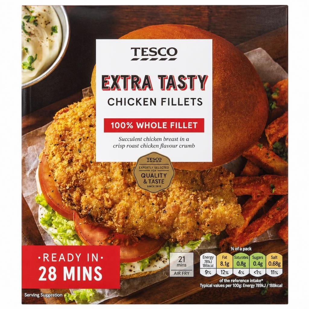 Tesco Extra Tasty 2 Chicken Breast Fillets Burger 210g